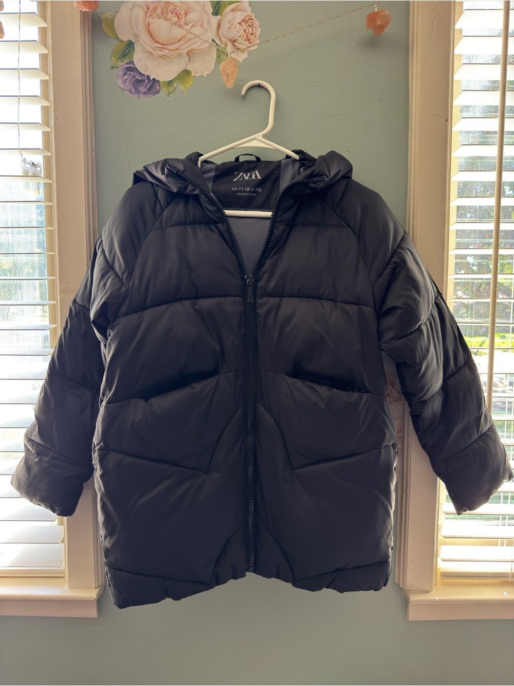 Zara Kids Black Hooded Puffer Coat
